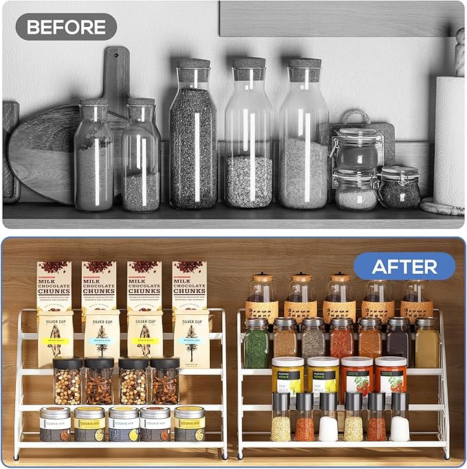 Spice Rack Organizer for Cabinet, 4 Tiered Spice Rack Organizer, Tiered Adjustable Spice Shelf for Kitchen (White-1Pcs) - Image 5