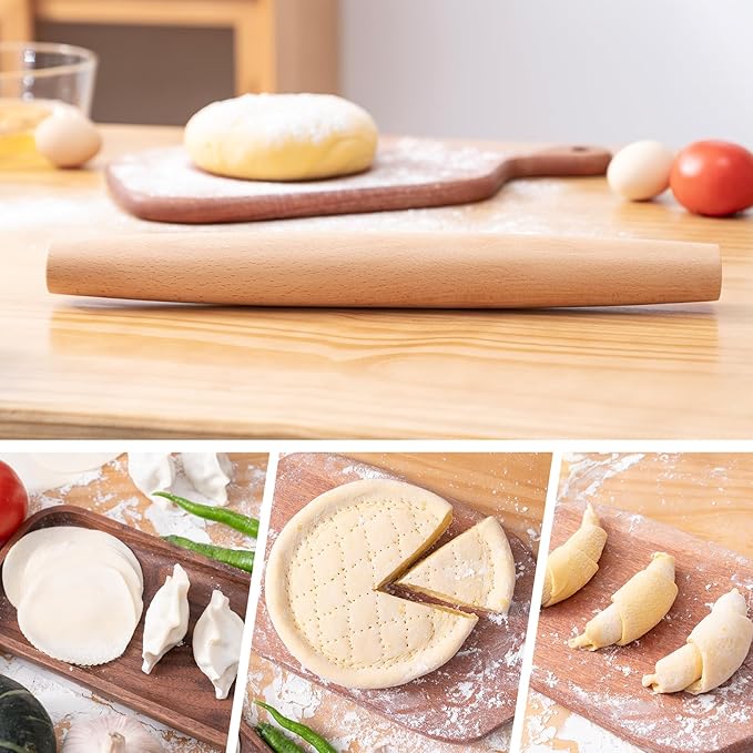 AISOSO French Rolling Pin, 15.75 Inches Wood Rolling Pins for Baking, Extra Long Classic Wooden Dough Roller for Fondant Pizza Pie Crust Cookie Pastry, Kitchen Baking Essentials, Light Yellow - Image 6
