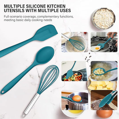 HaWare 11 PCS Silicone Cooking Utensils Set, Heat Resistant Kitchen Utensils with Holder, Food-grade Spatula Sets for Nonstick Cookware, Kitchen Tools Gadgets Include Fish Turner, Spoon (Blue) - Image 5