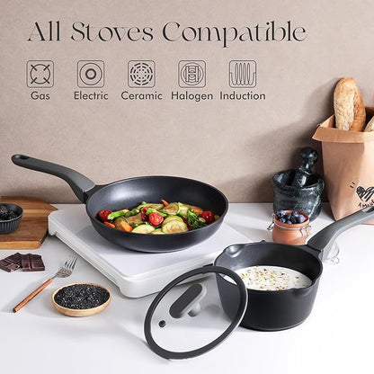 PRICUSIS Nonstick Frying Pan, 8/10/12 Inch Skillet with Stay Cool Handle, Fully Coated, Induction Compatible & Oven Safe, 100% Dishwasher Safe, PFOA Free（10 Inch, Black Sesame）