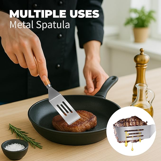 2Pcs Stainless Steel Spatula Set,Mini Serving Spatula for Kitchen Use,Metal Spatula for Cooking with Heat Resistant Handle,Metal Spatulas for kitchen use for Pancakes、Lasagna、Brownies、Cake and Cookie - Image 5