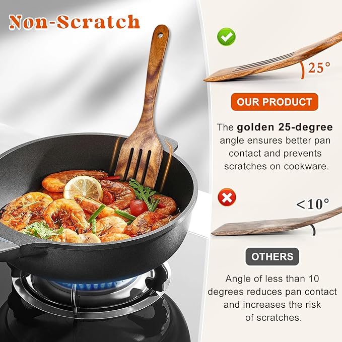 2Pcs Wooden Spatula, Acacia Solid & Slotted Turner Spatula Set, Long Handle Flat Frying Spatulas, Ideal Kitchen Gift for Mother and Grandma, Kitchen Utensils Set for Cooking, Frying, Baking - Image 3
