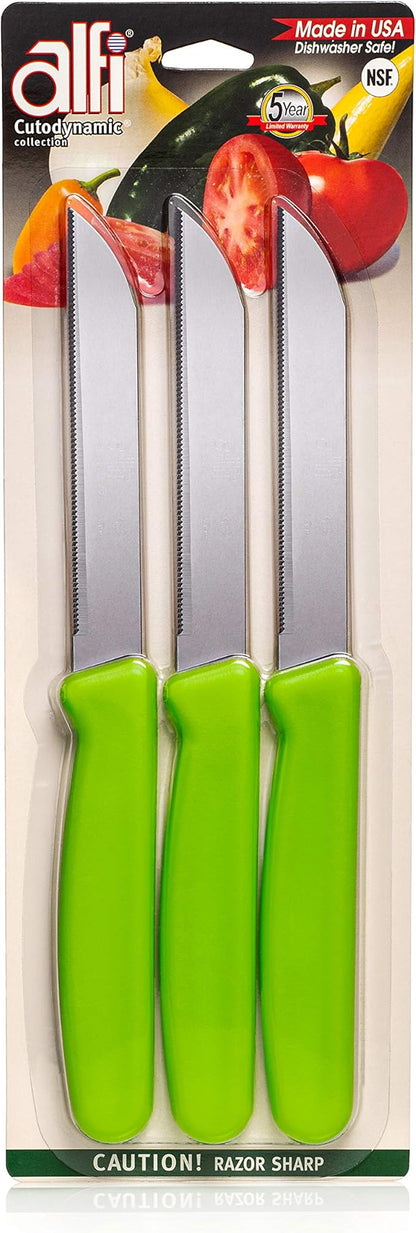 Alfi All-Purpose Knives Aerospace Precision Pointed Tip - Home And Kitchen Supplies - Serrated Steak Knives Set | Made in USA (Kiwi Green) by ALFI