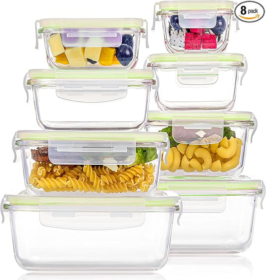Vtopmart 8 Pack Glass Food Storage Containers with Lids (Grass Green) by Vtopmart