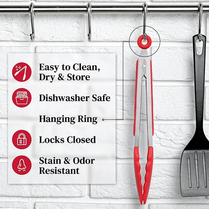 Popco 3-Piece Kitchen Tongs Set – Stainless Steel Heat Resistant Silicone Tips, Strong Comfort Grip, 3 Sizes (7, 9, 12 Inch), Non-Scratch, Dishwasher Safe, For Cooking, BBQ, Salad - Image 5