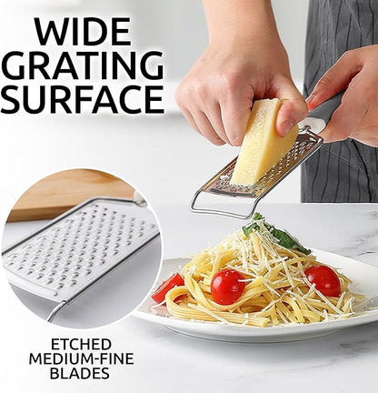 Zulay Kitchen Professional Cheese Grater Stainless Steel - Durable Rust-Proof Metal Lemon Zester Grater With Handle - Flat Handheld Grater For Cheese, Chocolate, Spices, And More - Grey - Image 3