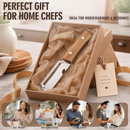 2 Pack Vegetable Peeler, Multi Functional Premium 2-in-1 Potato Peelers, with Wooden Handle & Bottle Opener, Stainless Steel Kitchen Tool for Fruit Potato Pumpkin Papaya, Pare Necessary Kitchen Tools