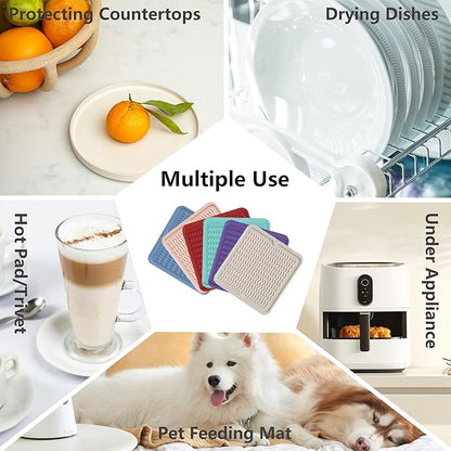 ZLR Silicone Dish Drying Mat 12" x 12" Square - Small Heat Resistant Trivet & Countertop Protector for Air Fryer, Coffee Maker - Waterproof Kitchen Drain Pad for Cups, Fruit (Milk White) - Image 5