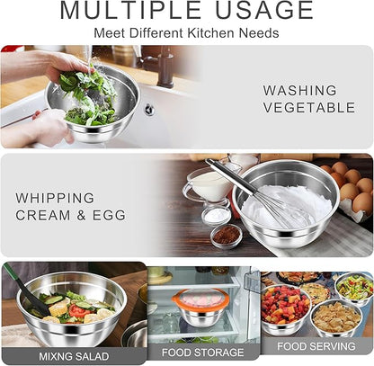 HaWare Mixing Bowls with Airtight Clear Lids, 6-Piece Stainless Steel Strong Nesting Bowls Set, Metal Salad Bowl for Cooking, Prepping, Baking, Serving & Food Storage, Size 4.6, 3, 1.5QT, Colorful - Image 6