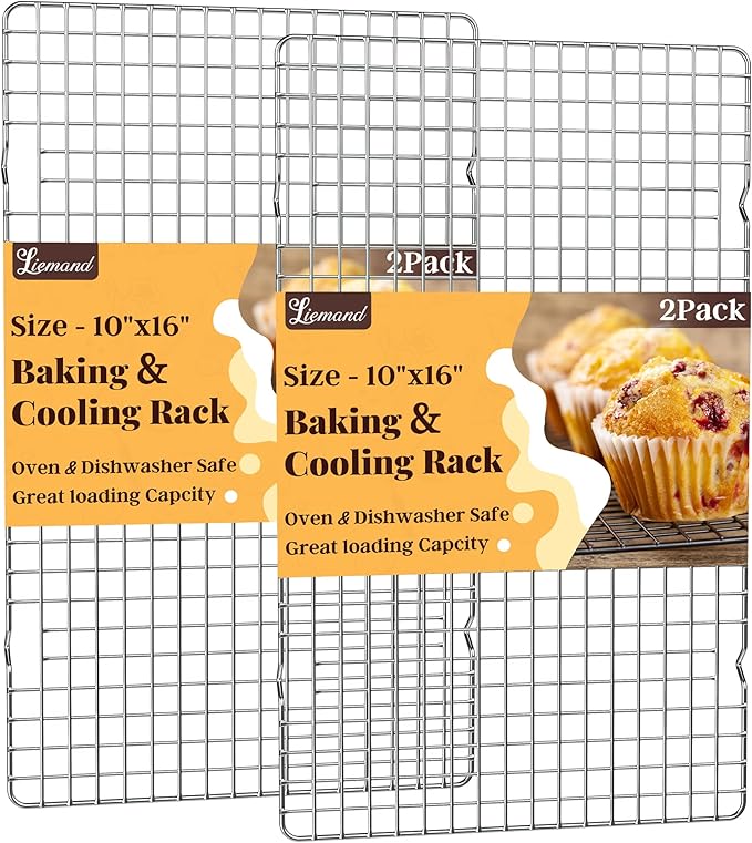Cooling Racks for Cooking and Baking - 2 PCS 10" x 16" Grid Wire Baking Rack for Oven Cooking, Baking, Grilling, Roasting - Dishwasher Safe Bacon Rack - Fits Half Sheet Cookie Pan by LIEMAND