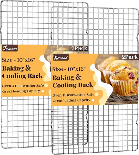Cooling Racks for Cooking and Baking - 2 PCS 10" x 16" Grid Wire Baking Rack for Oven Cooking, Baking, Grilling, Roasting - Dishwasher Safe Bacon Rack - Fits Half Sheet Cookie Pan by LIEMAND