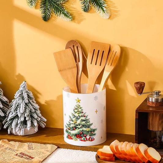 WILLBOND Christmas Tree Kitchen Decor Acrylic Kitchen Utensil Holder Crock Spoon Organizer for Countertop Table Decor Coffee Spoon Holder Jar for Cooking Tools