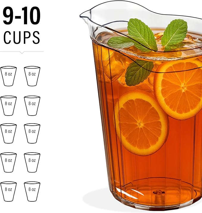 DecorRack 6 Pack - 75 oz Polycarbonate Plastic Pitcher Beverage Dispenser with Pour Spout Shatterproof Catering and Restaurant Serveware for Cold Drinks, Water, Lemonade, Beer, and Sangria (6 Pack) - Image 3