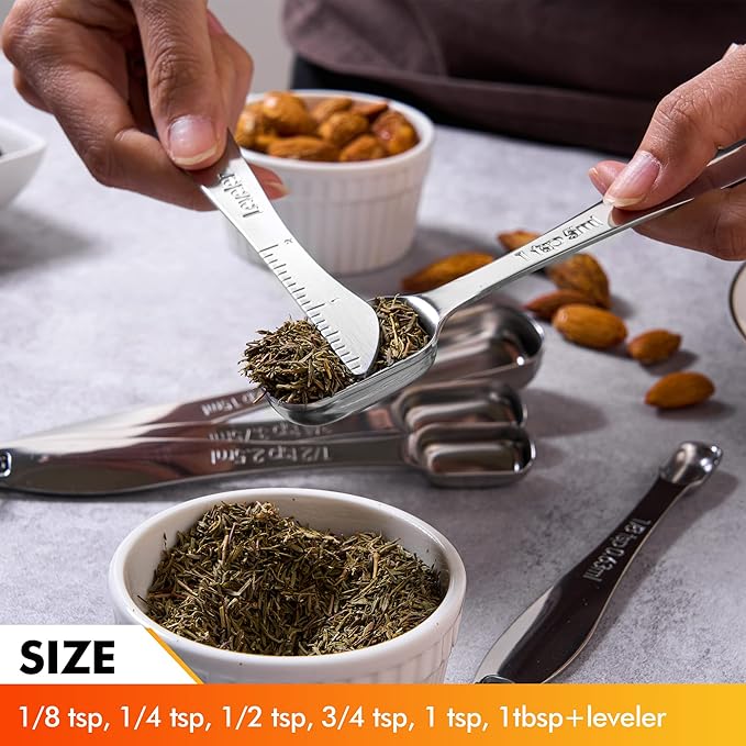 Rainspire Heavy Duty Measuring Spoons Set Stainless Steel, Metal Measuring Cups and Spoons Set for Dry or Liquid, Fits in Spice Jar, Home Gadgets Kitchen Gadgets, Set of 7 Including Leveler - Image 3