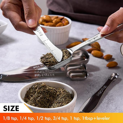 Rainspire Heavy Duty Measuring Spoons Set Stainless Steel, Metal Measuring Cups and Spoons Set for Dry or Liquid, Fits in Spice Jar, Home Gadgets Kitchen Gadgets, Set of 7 Including Leveler - Image 3