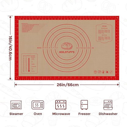 Silicone Bread Sling and Pastry Mat, 3 PCS Non-Stick & Easy Clean Reusable Silicone Bread Baking Mat with Long Handles, Easy to Transfer Sourdough Bread (Pastry Mat＆Oval and Round Bread Sling, Red) - Image 2