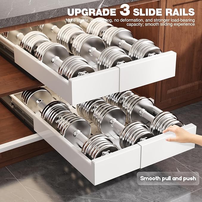 Seinloes 2 Pack Pull Out Cabinet Organizer Expandable Width(11"-16") and Depth(17"-24"),Slide Out Drawers with Raising Pad for Framed Cabinets,No Drill Roll Out Shelves for Kitchen,Bathroom,White - Image 8