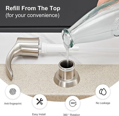 GAGALIFE Kitchen Sink Soap Dispenser with 17 Ounce Large Bottle (Brushed Nickel), Built in Sink Soap Dispenser Sink Mounted Soap Dispenser Refill from Top, G080BN