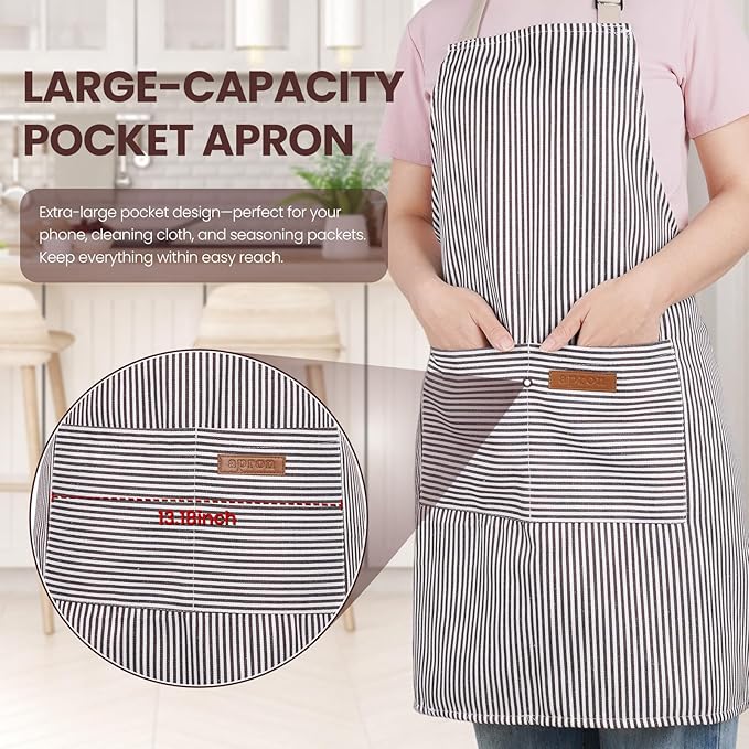 Serrenf 2 Pack Apron, Cooking Kitchen Aprons, Adjustable Bib Apron with 2 Pockets for Men Women Chef Apron - Image 3
