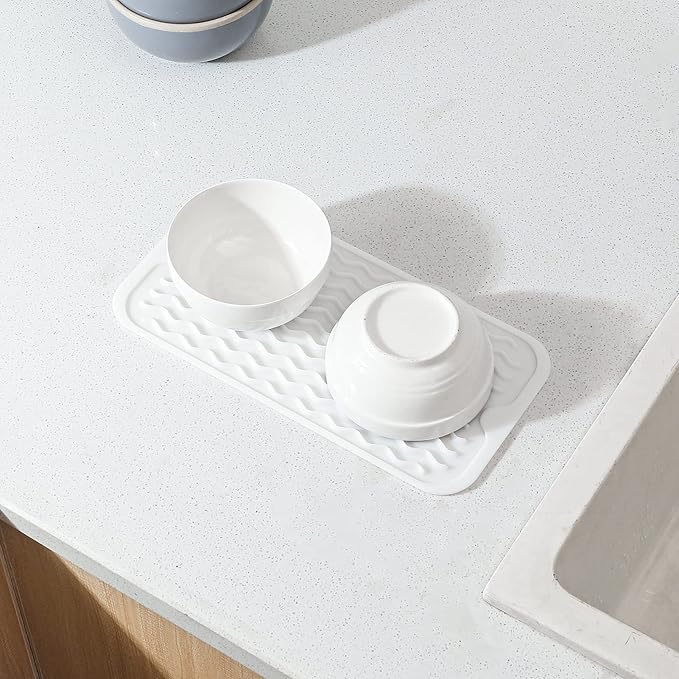 MicoYang Silicone Dish Drying Mat for Multiple Usage,Easy clean,Eco-friendly,Heat-resistant Silicone Mat for Kitchen Counter or Sink,Refrigerator or Drawer Liner White S 12 inches x 6 inches - Image 8