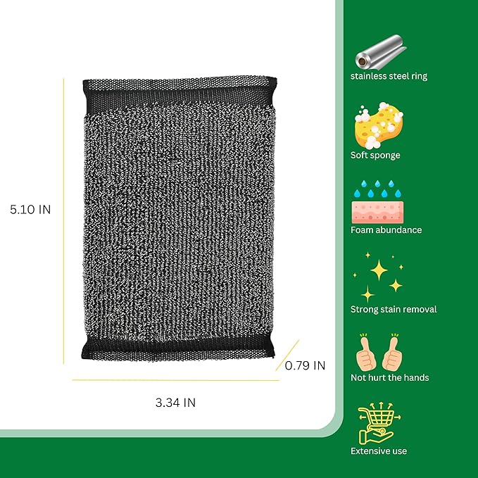 Steel Wool Scrub Sponges Kitchen, Reusable Dish Scrubber Sponge, for Pots, Pans, Gentle and Scratch Free - 6 Pack Black - Image 2