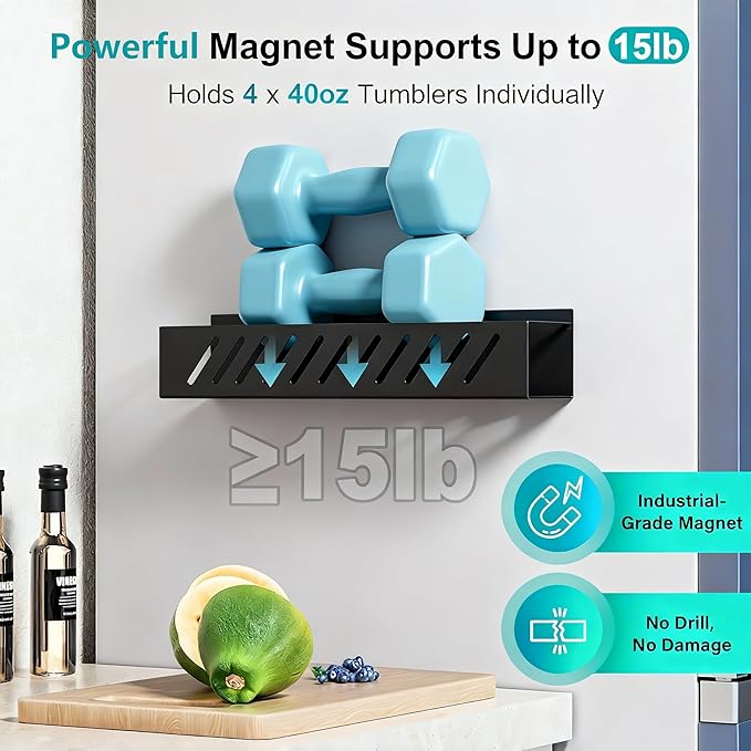 Magnetic Cup Holder for 8 Stanley 30/40 oz Tumbler, 2Pack Water Bottle Holder with Tumbler Lid & Straw Organizer, Flexible disassembly, Ideal for Fridge and Other Iron Surfaces