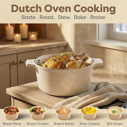 Gotham Steel 5 Qt Dutch Oven Pot with Lid, Nonstick Ceramic Dutch Oven Stock Pot, 10 in 1 Cooking Pot & Dutch Oven for Bread Baking, Lightweight Oven & Dishwasher Safe – Cream - Image 11