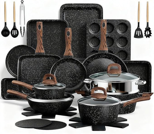 Pots and Pans Set Non Stick, 31 Piece Kitchen Induction Cookware & Bakeware Set, Nonstick Kitchen Cooking Pans Set with Frying Pans Set Grill Pan Saucepan Baking Sheet & Utensils, PFOA Free by UmiteChef