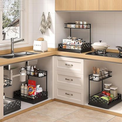Sevenblue 2 Packs Under Sink Organizer, Height Adjustable 2 Tier Under Kitchen Sink Organizer, Multi-Purpose Storage Shelf for Kitchen Bathroom Cabinet (Metal, Extra Large) - Image 6