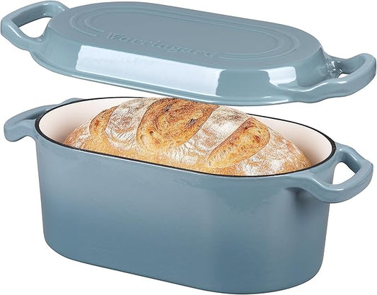 VORRINGARD Oval Dutch Oven Pot with Lid, Enamel Coating Cast Iron Bread Pans for Homemade Sourdough Bread Baking, Cooking, 4 Quart, Sea Salt