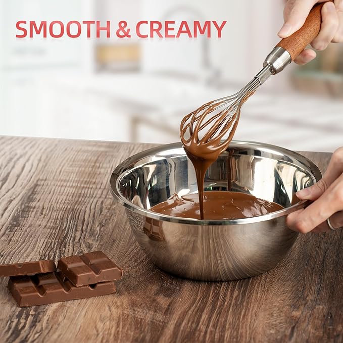 Whisk for Cooking,Stainless Steel Wire Wooden Handle Kitchen Multi Function Non Stick Balloon Whisk Egg Beater for Blending Whisking Beating Frothing Stirring Batters (11"L x 2.1"W) - Image 4