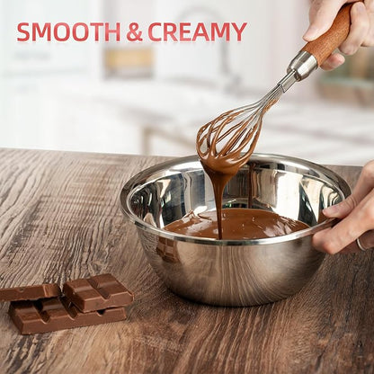 Stainless Steel Wire Whisk for Cooking- Wooden Handle Kitchen Multi Function Non Stick Balloon Whisk Egg Beater for Blending Whisking Beating Frothing Stirring Batters (9"L x 1.8"W) - Image 4