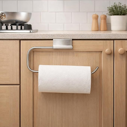 Over Cabinet Door Paper Towel Holder for Kitchen Cabinet Brushed Stainless Steel, Under Sink No Drilling Roll Dispenser for RV