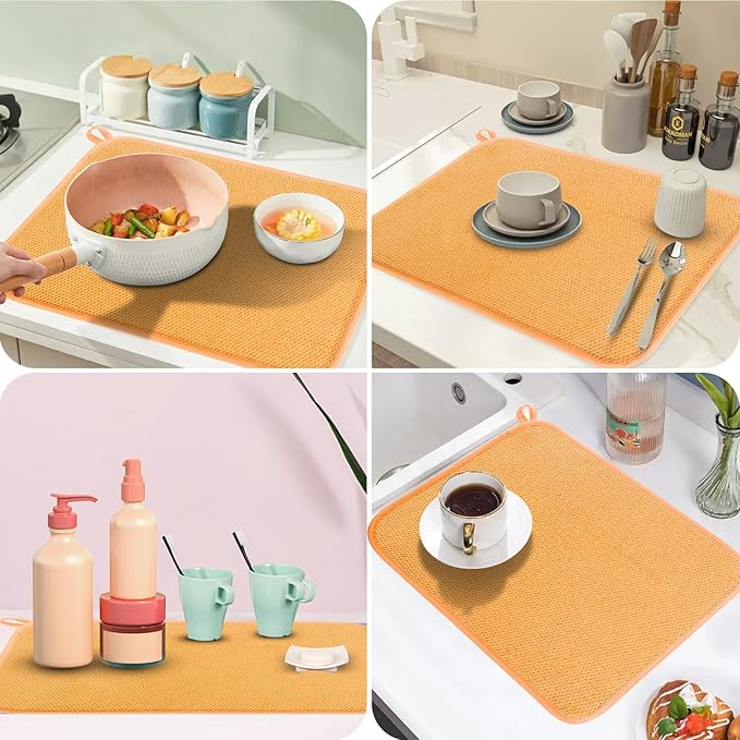 GeeRic Microfiber Dish Drying Mat, Super Absorbent Kitchen Dish Drying Pad for Mother's Day, Reversible Gift Mats for Countertop, 12*16 inch Yellow-Orange - Image 5