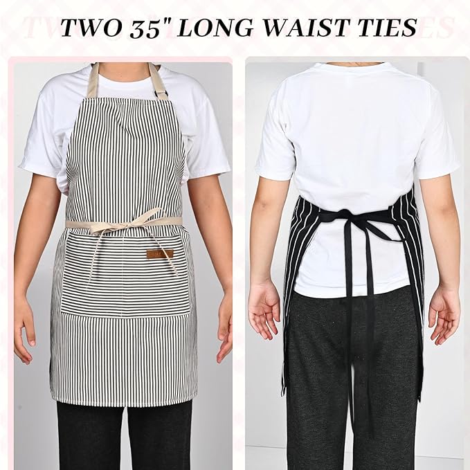 2Pack Adjustable Kitchen Apron for Women Men with 2 Pockets，Cotton-Polyester Blend Bib Aprons for Cooking,Baking - Image 6
