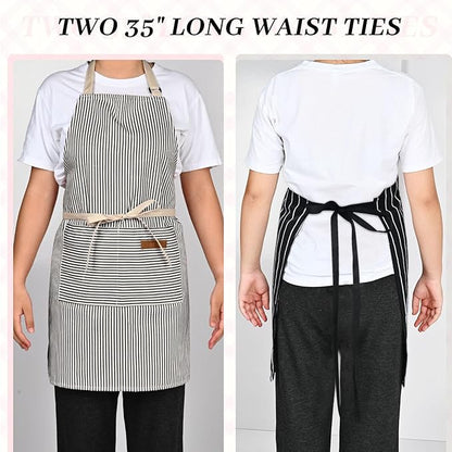 2Pack Adjustable Kitchen Apron for Women Men with 2 Pockets，Cotton-Polyester Blend Bib Aprons for Cooking,Baking - Image 6