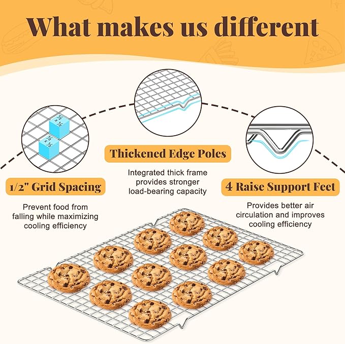 Cooling Racks for Cooking and Baking - 2 PCS 10" x 16" Grid Wire Baking Rack for Oven Cooking, Baking, Grilling, Roasting - Dishwasher Safe Bacon Rack - Fits Half Sheet Cookie Pan - Image 3