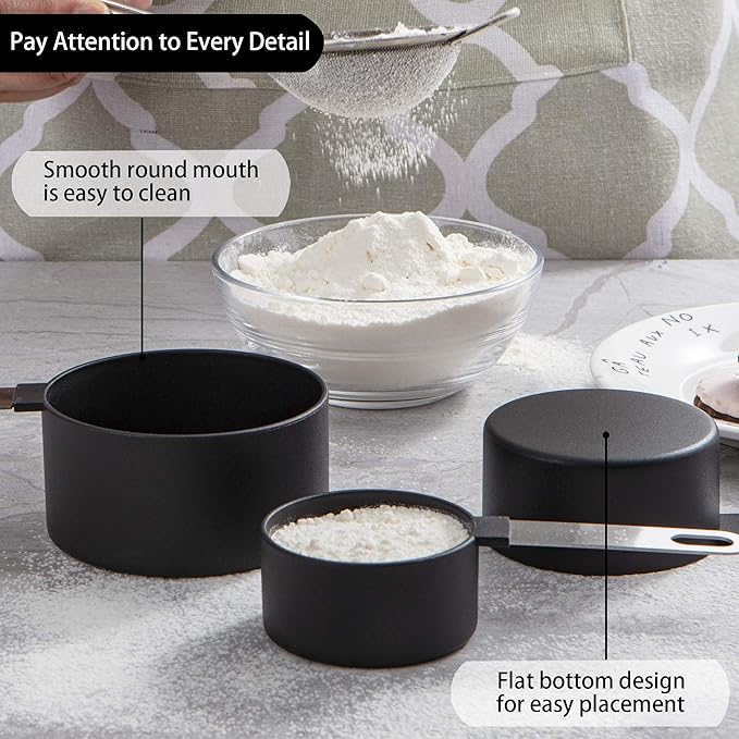 Measuring Cups and Spoons Set of Huygens Kitchen Gadgets 10 Pieces, Stackable Stainless Steel Handle Measuring Cups for Measuring Dry and Liquid Ingredient (Black) - Image 4