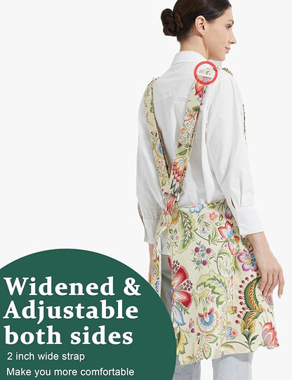 Cozy Adjustable Cross Back Aprons for Women with Pockets Cotton Linen Cooking Kitchen Baking