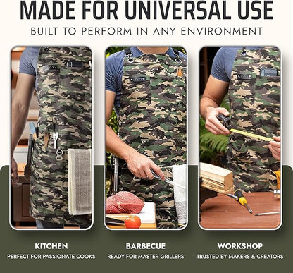 Asaya Chef and BBQ Apron with Bottle Opener and Hand Towel - 10oz Cotton Canvas, Stainless Steel Hardware - Cross Back Straps - Image 7