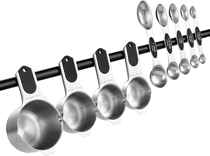 Spring Chef Magnetic Measuring Cups & Spoons Set, Patented, Strong N45 Magnets, Heavy Duty Stainless Steel Fits in Spice Jars for Baking & Cooking, BPA Free, Round Set of 9, Black - Image 8