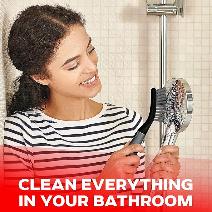 Scrub Brush Set of 6 pcs - Cleaning Shower Scrubbers with Squeegee for Shower Glass and Adhesive Wall Hooks Including Grout Cleaner Brush, Scrub Brushes for Cleaning Bathroom, Shower, Tile, Bathtub - Image 6