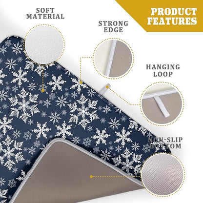 Christmas Dish Drying Mat for Kitchen Counter 24x18 Inch Xmas Snowflake Drying Mat with Absorbent Reversible Microfiber Blue Dish Drainer Mats Rack Pad for Coffee Countertop Protector