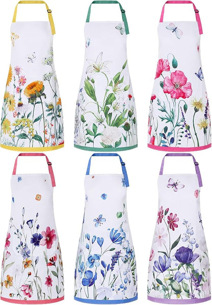 Bencailor 6 Pcs Spring Kitchen Aprons with Pockets Flower Rooster Bee Butterfly Sunflower Summer Aprons Bulk for Women(Multicolored,Spring Floral) by Bencailor