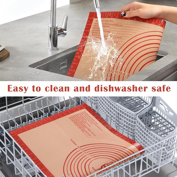 Non-slip Silicone Pastry Mat Extra Large with Measurements 28''By 20'' for Silicone Baking Mat, Counter, Dough Rolling, Oven Liner,Fondant/Pie Crust By Folksy Super Kitchen Red - Image 9