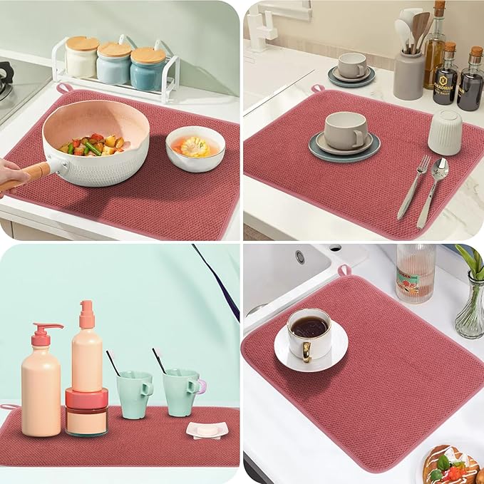 GeeRic Microfiber Dish Drying Mat, Super Absorbent Kitchen Dish Drying Pad, Reversible for Countertop, 12*16 inch Red - Image 5