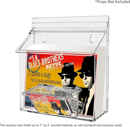 Marketing Holders Outdoor Brochure Holder Holds 7.5" x 5.5" Advertising Postcards and 3.5" x 2" Business Cards Clear Acrylic Wall Mount Box with Lid Includes Take One Sticker and Adhesive Strips