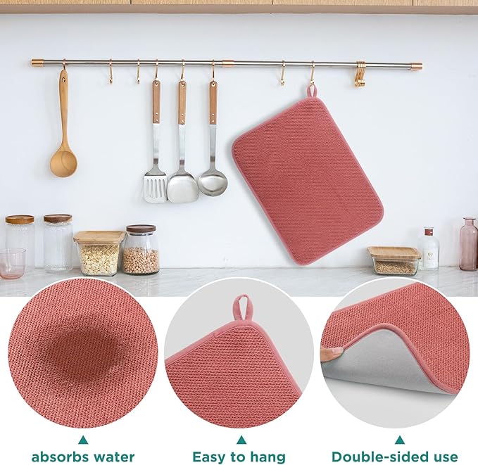 GeeRic Microfiber Dish Drying Mat, Super Absorbent Kitchen Dish Drying Pad, Reversible for Countertop, 15*20 inch Red - Image 4
