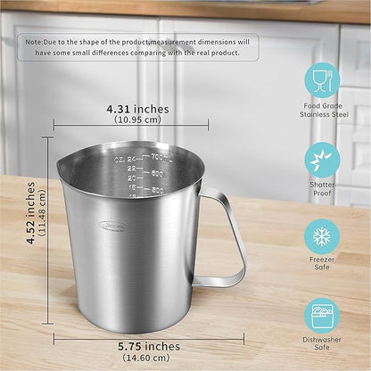 Measuring Cup, [Upgraded, 3 Measurement Scales, Including Cup Scale, ML Scale, Ounce Scale], Newness Stainless Steel Measuring Cup with Marking with Handle, 24 Ounces (0.7 Liter, 3 Cup) (Pack of 2) - Image 4