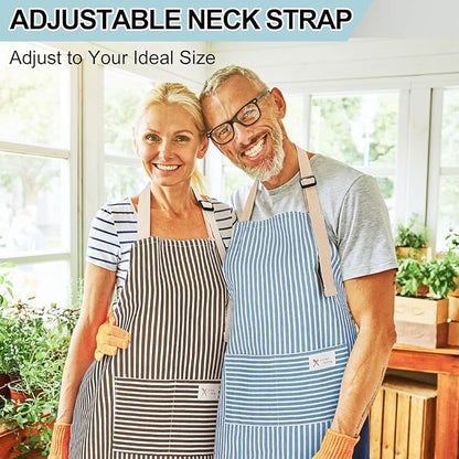 Janmercy 24 Pcs Aprons for Women Men with 2 Pockets Linen Cooking Kitchen Apron Adjustable Bib Chef Apron Bulk Aprons Unisex